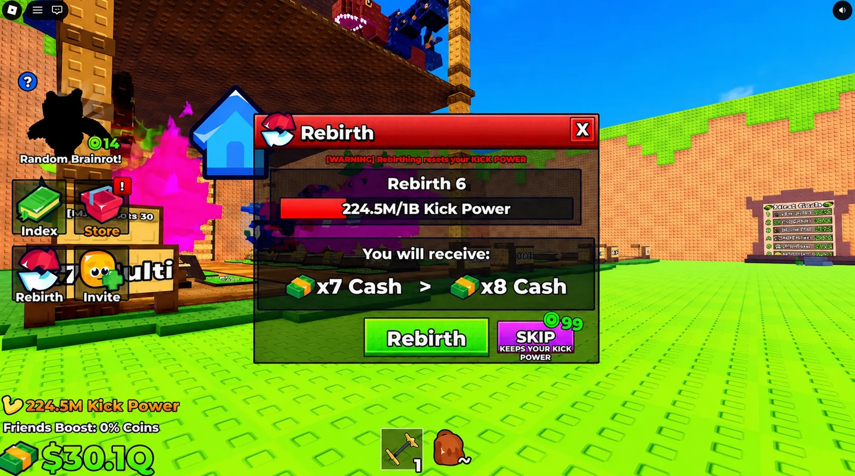 Rebirth menu showing money multiplier progression