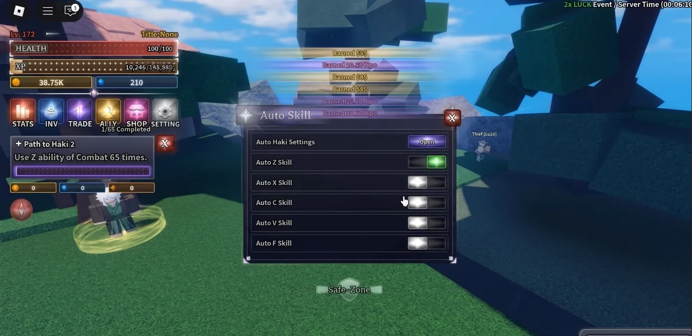 AFK farming position and skill tree layout