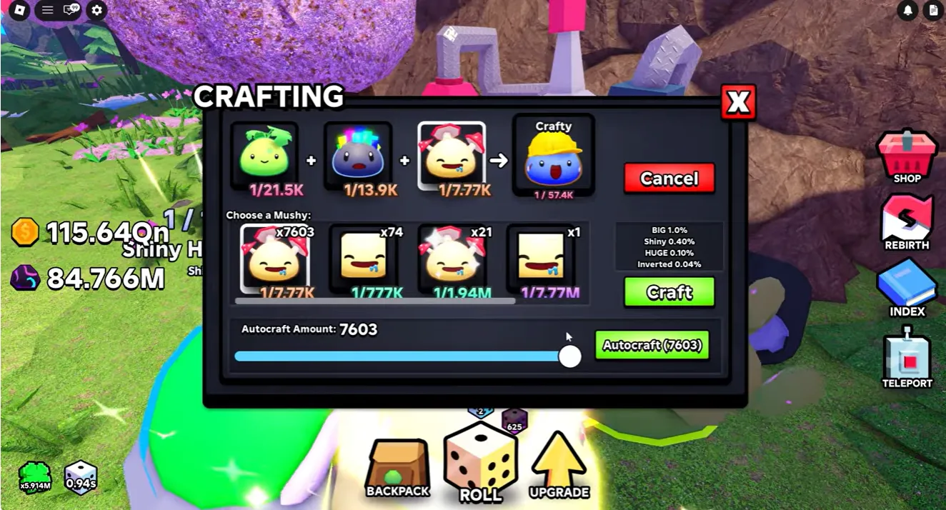 Slime RNG autocraft interface at Cherry Grove Crafting Station