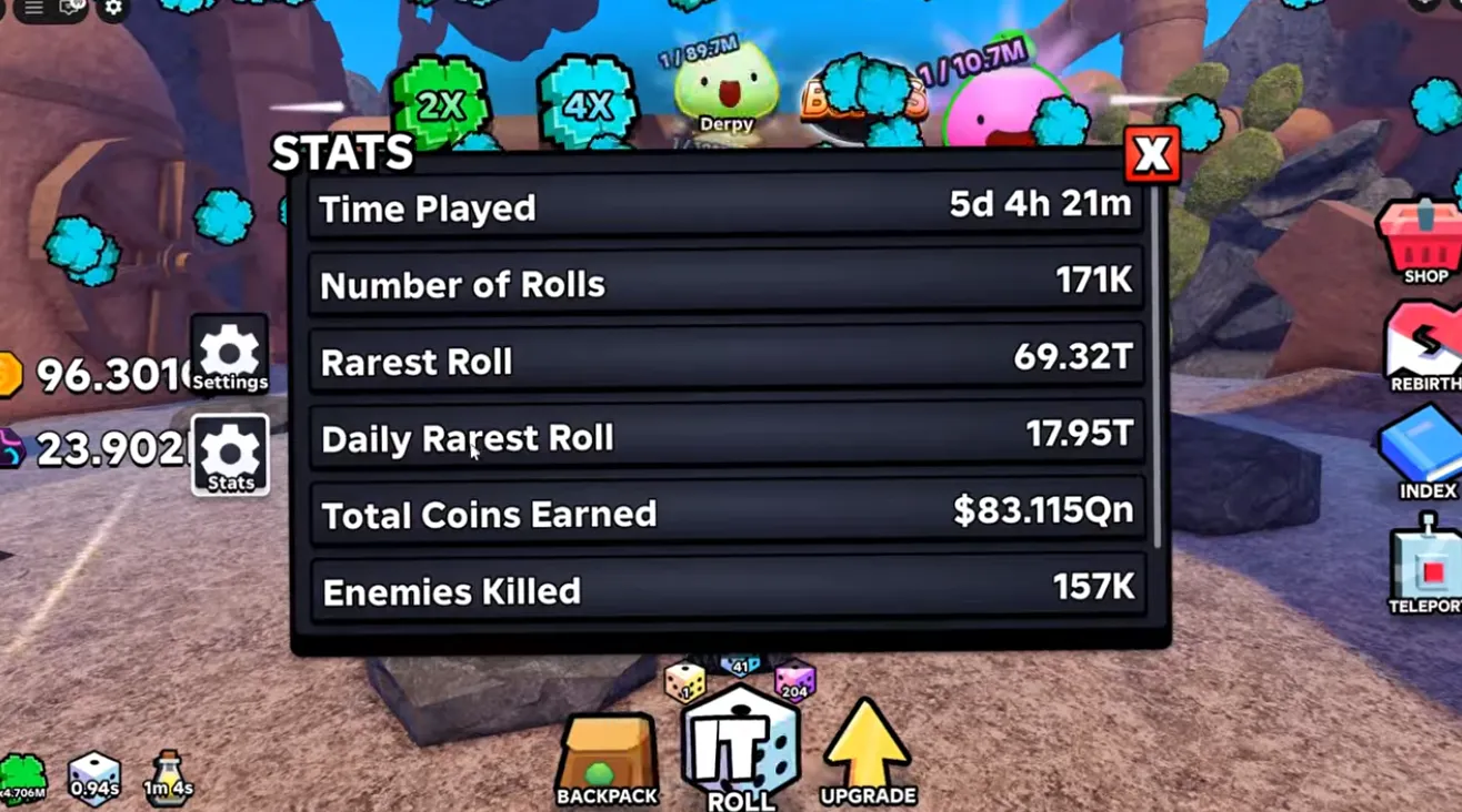 Slime RNG farming zones and currency display