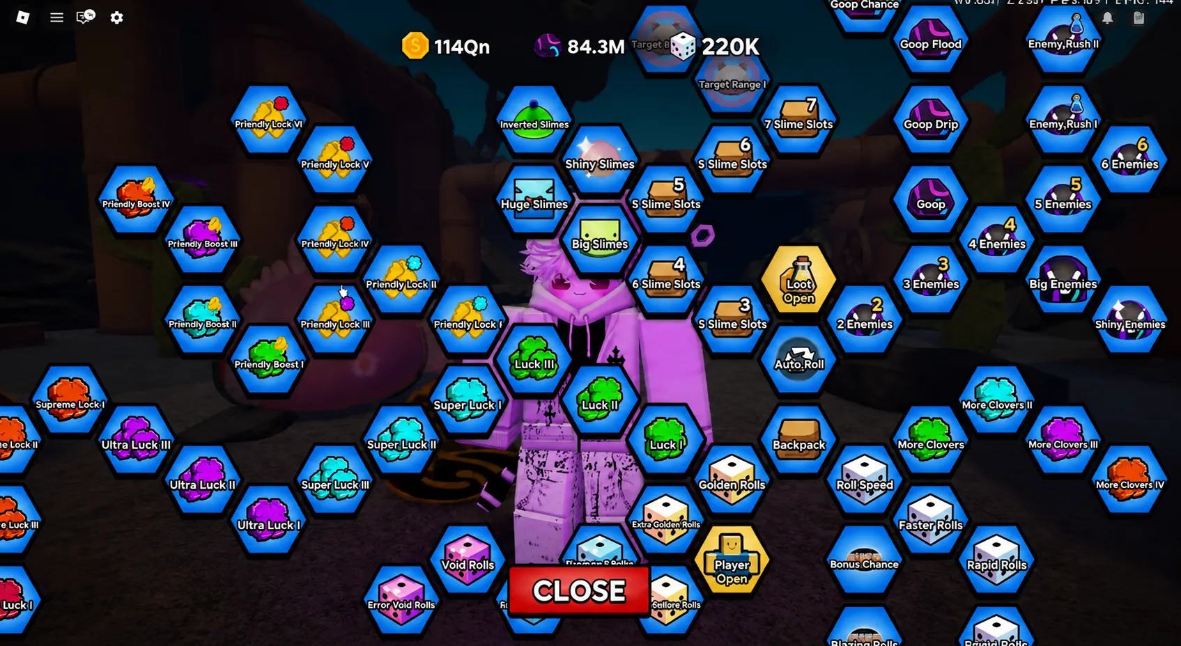 Slime RNG luck multiplier interface and roll screen