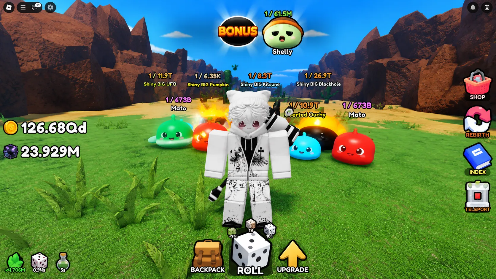 Slime RNG zone comparison showing coin rewards scaling