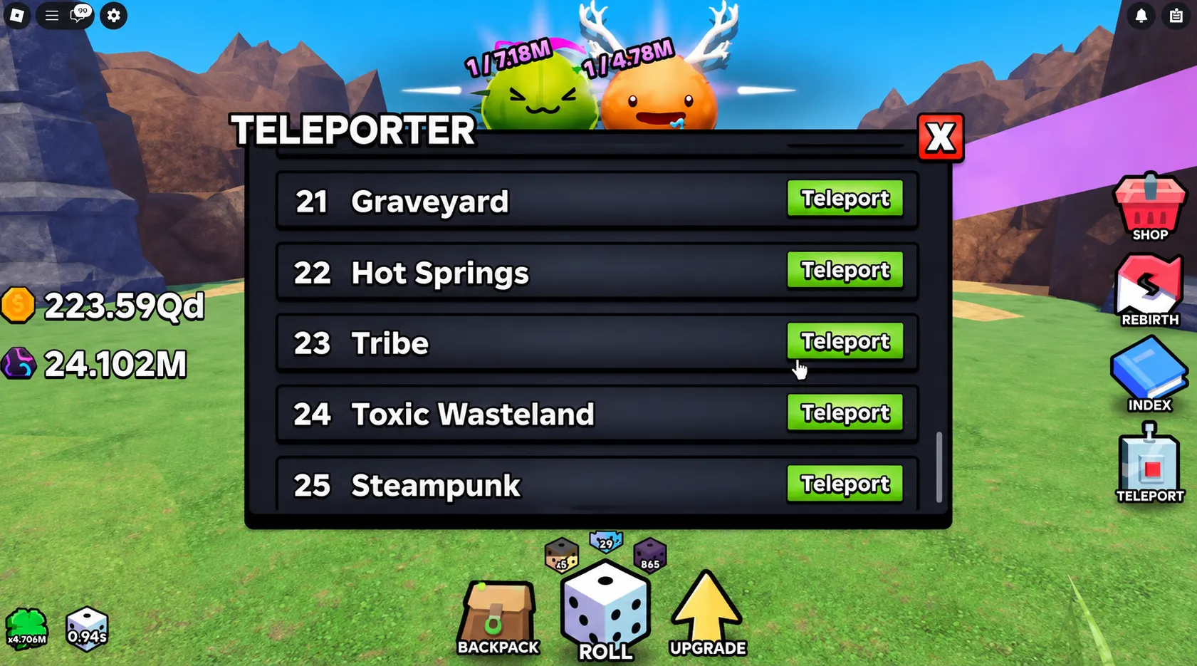 Slime RNG zone map showing progression path and reward scaling