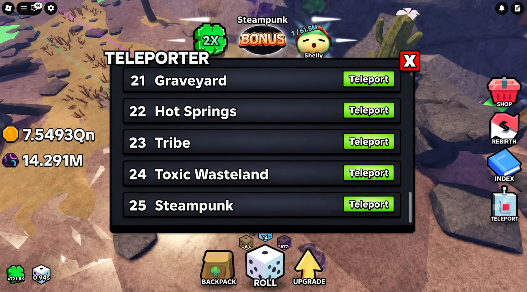 Slime RNG zone progression map showing goop yield scaling from Grasslands to Steampunk